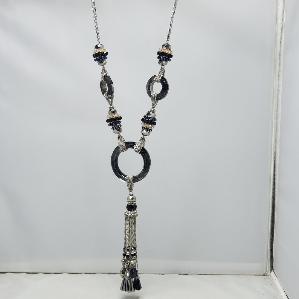 ALI khan uber statement pendant neck in faceted donut crystals and glass beads